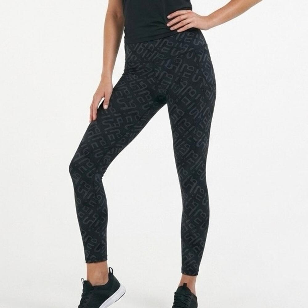 Sweaty Betty x hb Power 7/8 Leggings Black Gray Geometric SB Logo Print Size M